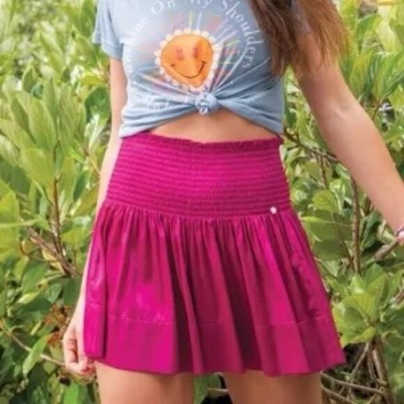 Natural Life Smocked Waist Satin Shorts Magenta Size SM Festival Hippie Boho - Picture 1 of 7